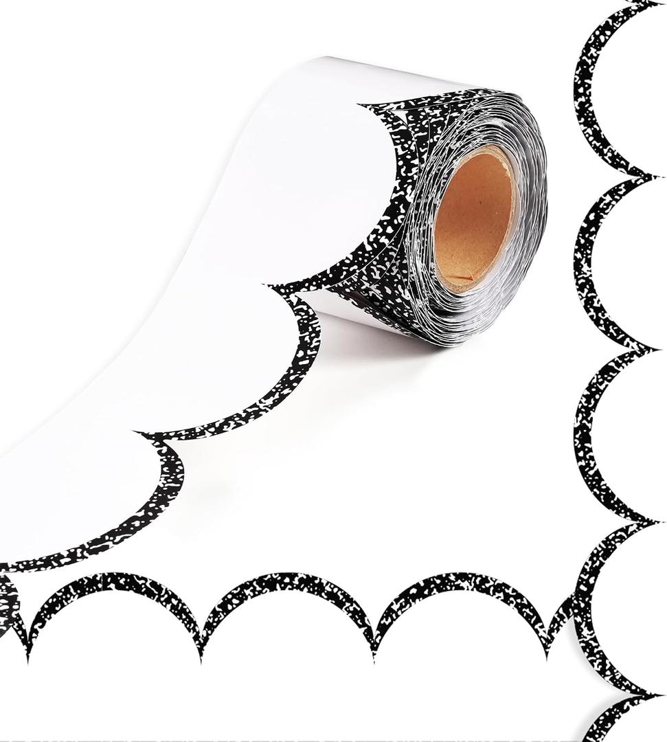 5 x VABAMNA 50ft Black and White Bulletin Board Borders, Composition Wavy Line Scalloped Border Trim for Classroom School Home Office Party Decorations Preschool Kindergarden Wall & Door Decoration