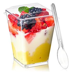 TOFLEN 50 Pack 5 oz Plastic Dessert Cups with Lids for Party, Mini Dessert Cups with Spoons Dessert Shooter Cups for Yogurt Parfait, Appetizer, Pudding, Fruit and Ice Cream