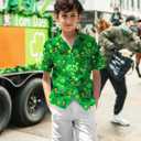 Yoimira Hawaiian Shirts for Boys, Button Down Short Sleeve Tropical Print, Kids Summer Beachwear Tops 7-14 Years (8, Four Leaf Clover and Rainbow)