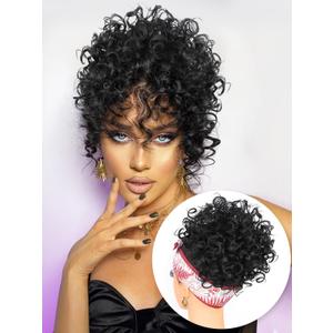 ALXNAN Messy Hair Bun Hair Piece for Women Elastic Drawstring Loose Wave Curly Buns Short Black Synthetic Ponytail Extension Hair Bun Extensions Thick Updo Hairpieces for Women Daily Use. (8 Inch)