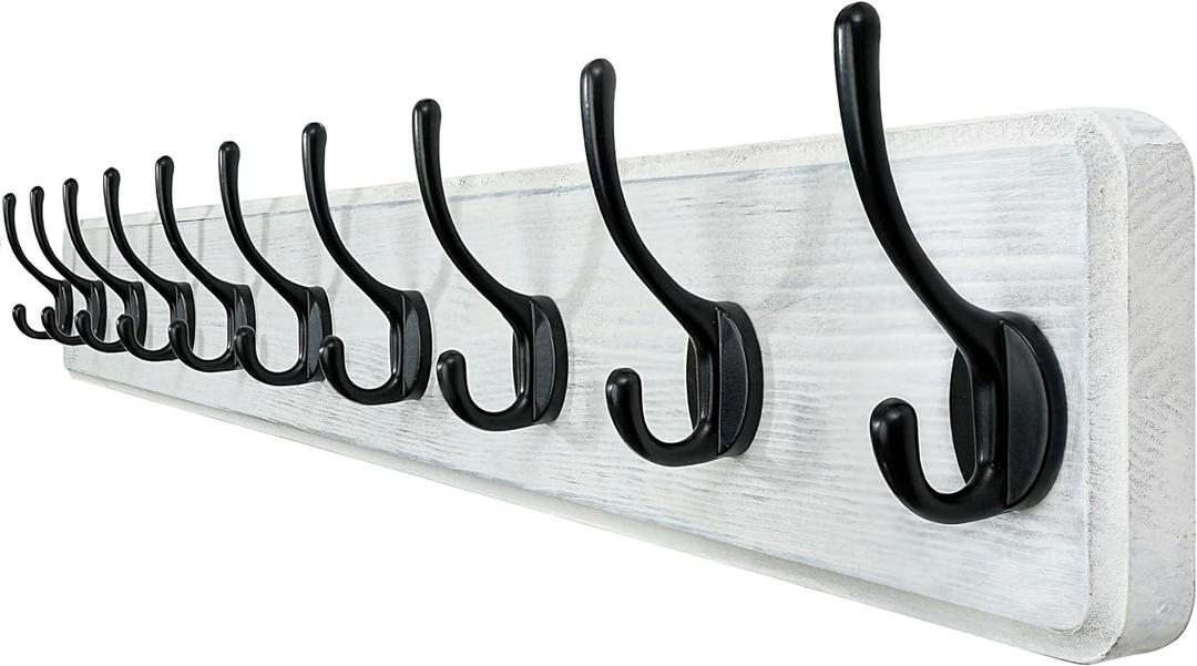 WEBI Coat Rack Wall Mount,38 9/16" Long,10 Hooks,Coat Hooks Wall Mounted Large Coat Hanger Wall Hooks for Hanging Coats,Clothes,Jacket,Hats,Entryway,Black/White