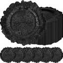 24 Pcs Black Charger Plates Bulk 13 Inch Plastic Charger Plates for Dinner Plate, Black Chargers for Table Setting, Reef Design Plate Floral Decorative Round Chargers for Wedding Party, Event