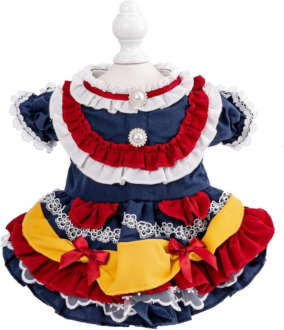 MengYu Small Dog Dress Cat Princess Costumes, Pet Birthday Clothes,Lolita Costume Dress for Puppy and KittenVelvet Pet Bodysuit Clothes for DailyAnniversaryIndoorOutdoor (Blue&Red, L)