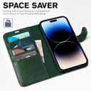 TUCCH Case Wallet for iPhone 14 Pro 6.1", Protective [TPU Shockproof Inner Shell], PU Leather [RFID Blocking] [4 Card Holder] Magnetic Stand Cover Compatible with iPhone 14 Pro 2022, Midnight Green