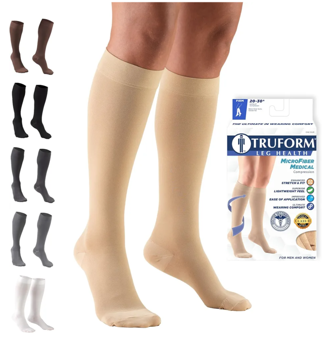 Truform 20-30 mmHg Compression Stockings for Men and Women, Knee High Length, Closed Toe, Beige, Medium