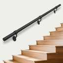 Stair Railing Indoor Metal Hand Rails for Indoor Stairs 1.5" Pipe Aluminum Wall Mounted Outdoor Handrail for Steps Black Industrial Handrail for Stairs 8ft