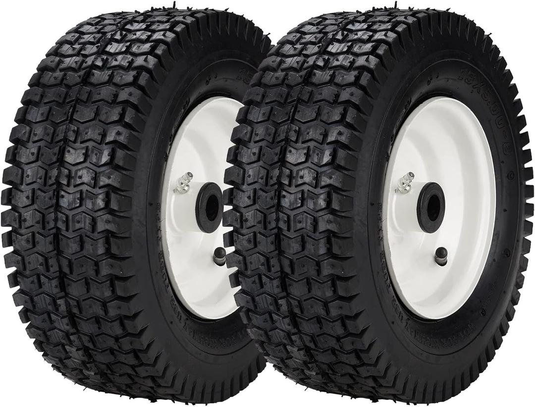 13x5.00-6 ILONPA Flat Free Tractor Lawn Mower Pneumatic 4pr Tubeless Tire on Wheel with Rim, 3" Centered Hub, 3/4" Bushing (2 Set)