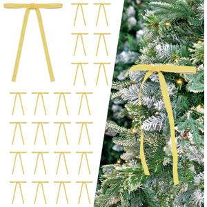 4 x Set of 24 Yellow Velvet Bows Ornaments for Christmas Tree, Vintage Rustic Elegant Velvet Bows Decor, Xmas Home Decoration for Wreath Mantle Gift Wrap Holiday Decor, 3/8'' Wide, 5 * 7 inch