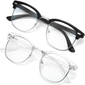 racico Blue Light Glasses for Men  Computer Gaming Blocking Glasses Anti Eyestrain, UV Clear Lens, Vintage Blue Blockers (**Black and Clear)