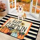 Ileading Fall Door Mat 32"x48", Hello Pumpkin Doormat, Washable Non Slip Welcome Mats for Front Door, Autumn Harvest Thanksgiving Entry Mat Indoor Outdoor Low Profile Floor Mat for Entryway
