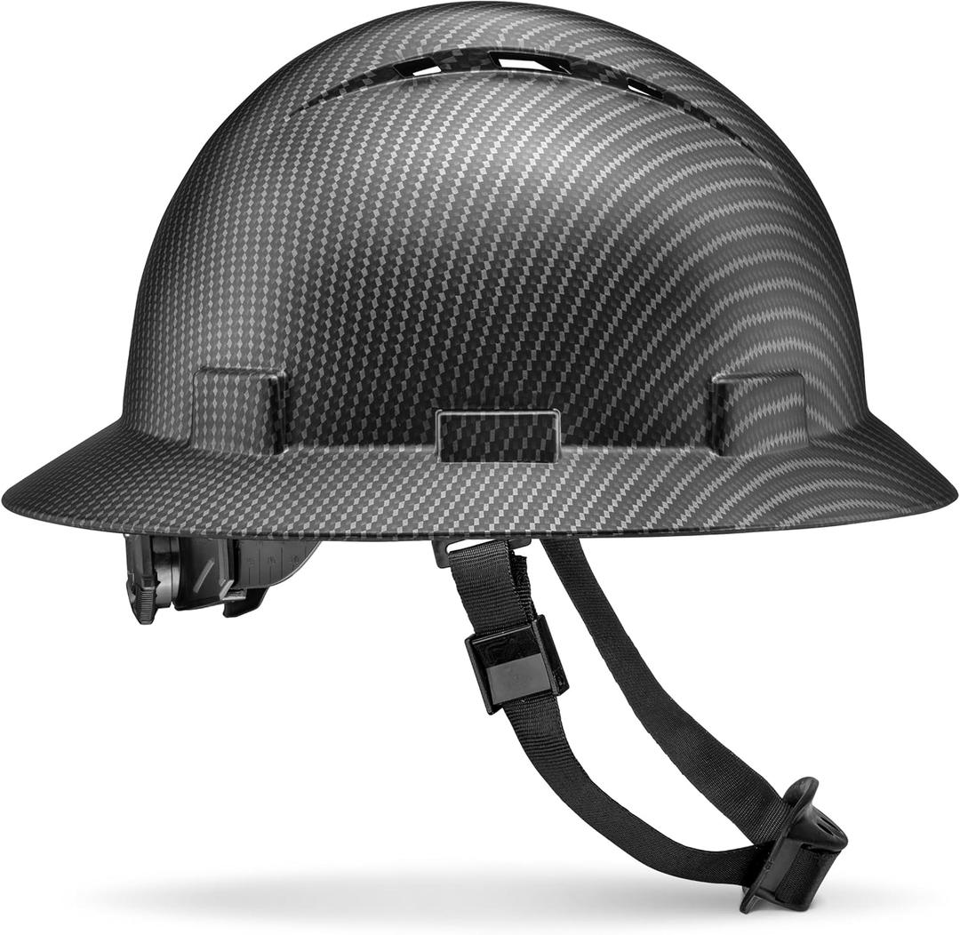 Acerpal Full Brim Hard Hat Vented, Class C, OSHA Construction Work Approved, Premium Carbon Fiber Design, Soft Padded 6 PT Adjustable Ratchet Suspension, Top Pad