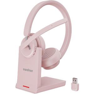 awatrue Wireless Headset with Mic for Work, Bluetooth Headphone with AI Noise Cancelling Mic for Clear Calls, Bluetooth 5.3 & 2.4G Dongle, Computer Headset for Call Center/PC/Zoom (Pink)