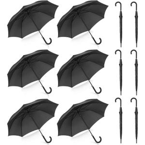 Liberty Imports Pack of 12 Parties Events Stick Umbrellas 46" Large Canopy Windproof Auto Open J Hook Handle in Bulk (Matte Black)