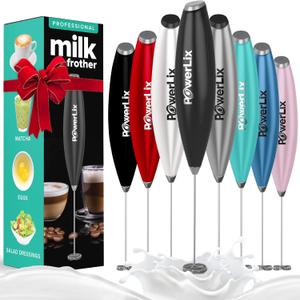 PowerLix Powerful Handheld Milk Frother With Stand Battery Operated Foam Maker Frother Wand For Coffee, Black