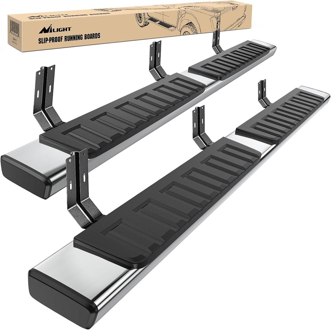 Nilight Running Boards for 1999 2000 2001 2002 2003 2004 2005 2006 2007 2008 2009 2010 2011 2012 2013 2014 2015 2016 Ford F-250 F-350 Crew Cab 4 Full Size Doors 6 Inch Bolt-on Step Nerf Bars Silver