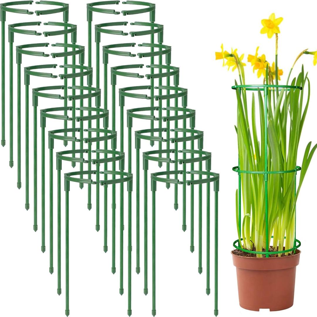 36Packs Plant Support Stake Half Round Plant Support for Indoor Plants, Stackable 3 Tier Garden Flower Support, Plant Rings for Tomato, Monstera, Peony, Hydrangea, Climbing Plants