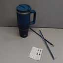 Konokyo 40 oz Tumbler with Handle and 2 Straws,2 in 1 Lid Insulated Water Bottle Stainless Steel Travel Coffee Mug,Indigo Black