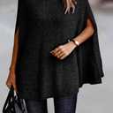 KIRUNDO Women's 2026 Fall Winter Turtleneck Poncho Sweater Fashion Chunky Knit Cape Wrap Sweaters Pullover Jumper Tops (Black, L)