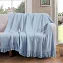 Vonty Light Blue Knitted Blanket with Tassels Fringe 60" x 80", Super Soft Knit Throw Blanket, Farmhouse Decorative Lightweight Blanket for Couch, Sofa, Bed