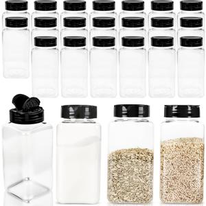 24 Pack 17 oz Plastic Spice Jars with Black Cap Empty Seasoning Bottles with Shaker Lids Clear Square Spice Bottles for Storing Spice Salt