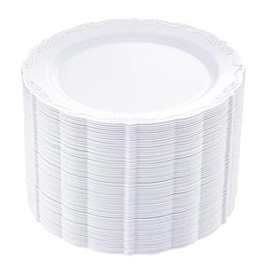 DaYammi 60PCS White Plastic Plates, Heavy Duty White Disposable Plates Premium 10inch Dinner Plates Hard Plastic Plates Disposable for Party Wedding Bridal Shower
