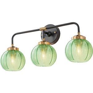 Bathroom Light Fixtures Vanity Wall 3-Light Coastal Vanity Lights Emerald Green Vintage Wall Lamp with Glass Globe Shade Modern Glass Wall Vanity Lighting for Mirror Kitchen Cabinet