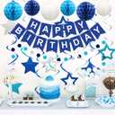 meowtastic Birthday Decorations, Happy Birthday Banner with Honeycomb Balls, Stars Hanging Swirl Streamers, Circle Dots Garland, Happy Birthday Party Decorations for Women Men Boys Girls (Blue)