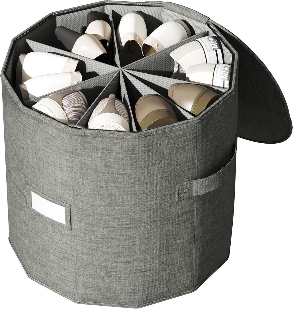 Vailando Shoe Organizer for Closet - Cylindrical Shoe Storage Organizer with Adjustable Dividers for Closet, Foldable, Gray, 1-Pack