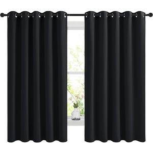 NICETOWN Blackout Curtains Panels for Bedroom, 2 Panels, 66 x 60 Inch, Black, 3 Pass Microfiber Noise Reducing Thermal Insulated Solid Ring Top Blackout Window Drapes