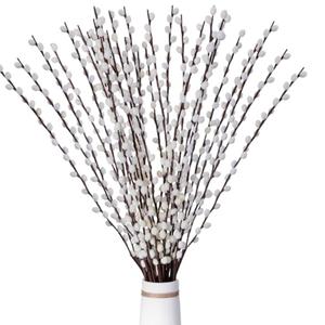 Thiccywoov 20 Stems 31.5 Inch Artificial Pussy Willow Branches for Vases Dried Flower Stems with White Flowers Faux Snow Willow Branches for Indoor Outdoor Wedding Home Party Fireplace Yard Decoration