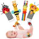 Infinno Baby Wrist Rattle Socks and Foot Finder Set, Perfect Baby Toys for 0-12 Months Newborn Boys and Girls As Shower Gifts, Garden Bug Series (Warm Color)