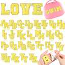 WILLBOND 52 Pcs Chenille Letter Patches A-Z, Self Adhesive Alphabet Patches for Clothes, Bags, Hats DIY, Name Craft & Personalized Best Mom Groovy Wedding Gifts (Light Yellow,2.2 Inch)
