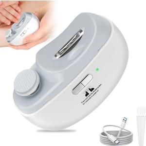 Electric Nail Clipper 2 in 1, Baby Nail Trimmer Electric, Baby Automatic Nail File with Polishing, LED Lights, Nail Chip Storage, USB Charging, 2 Speed Levels for Babies and Adults (White)