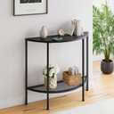 Console Table 2 Tier Narrow Entryway Table with Storage, Half Moon Sofa Couch Table, Small Hallway Entry Way Tables, Wooden Accent Side Table for Living Room Coffee Table, Black (Industrial Style-black)