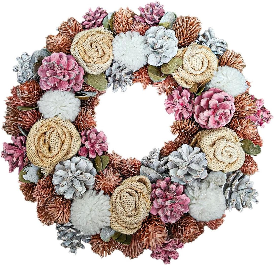 Elegant Fall Wreath - Natural Pinecones, Foam & Cloth, Indoor/Outdoor, Holiday & Seasonal Decor, Christmas Wreath, Stunning Floral Design - 34cm