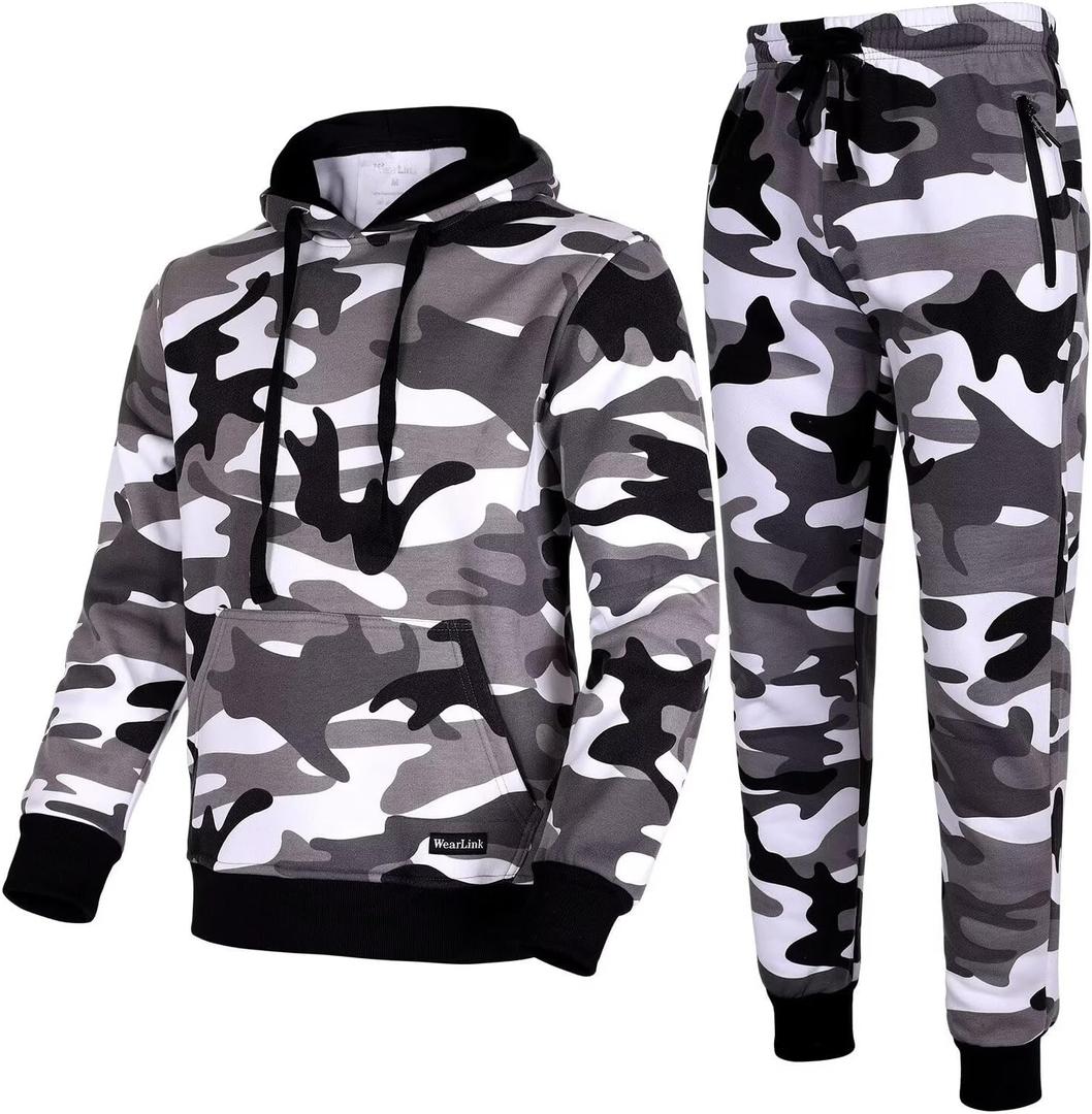 Tracksuit for men 2 pieces,Fleece hooded outfit,fashion warm sweatsuit set (XXXL)