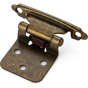 Ravinte 60 Pack (30 Pairs) 1/2 inch Overlay Cabinet Hinges, Self-Closing Semi-Concealed Face Mount, Antique Brass Decorative Hardware with Door Bumpers for Kitchen & Cupboard Doors