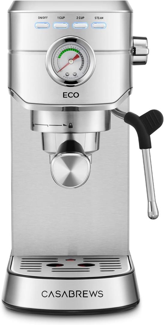 CASABREWS CM5418ECO Espresso Machine 20 Bar, PFAS-Free Espresso Maker with Steam Wand, Stainless Steel Coffee Machine with 34oz Removable Water Tank for Cappuccino, Small Latte Machine, Silver