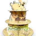 Classic Winnie Cupcakes Holder, Cute Bear 3 Tier Cardboard Cupcake Stands for Party Supplies, Winnie Cupcake Party Supplies for Baby Shower Decorations