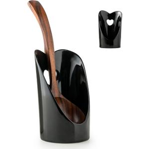Gomakren Upright Spoon Rest, Standing Spoon Rest for Stove Top, 6 Inch Ladle Holder for Kitchen Counter, Valentines Heart Shaped Heat-Resistant Spatula Holder Cooking Utensil Stand, Black