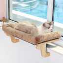 Zakkart Cat Perch for Window Sill with Bolster - Orthopedic Hammock Design with Premium Hardwood & Robust Metal Frame - Cat Window Seat for Large Cats and Kittens - Natural Color Wood with Brown Bed