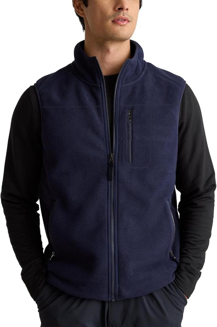 Zukela Navy blue Men's Full-Zip Polar Fleece Vest Lightweight Sleeveless Jacket Casual Outerwear with Pockets 3XL