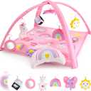Peanutshell Baby Girl Rainbow Paradise 7-in-1 Play Gym - Playmat Toys for Newborns, Infants: 0-6, 6-12 months Tummy Time Mat with Hanging Toys, Soft Padded