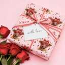 3 x WRAPLULU Valentine's Day Wrapping Paper - 4 Jumbo Sheets, 28 * 40 Inches - Pink Gift Wrap with Cute Highland Cow, Hearts, Bow, Candy and 'XOXO', Perfect for Valentines Couples Girlfriend Boyfriend