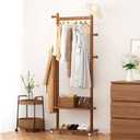 Taitiy Coat Rack Freestanding Clothing Rack with Wheels & 2 Shelves Storage & 5 Hooks Heavy Duty Clothes Rack Wood Coat Tree Stand Hat Hanger Rack for Corner Bedroom Entryway Living Room Hotel, L: 23.6" x W: 11.8" x H: 70.9" (With Wheels)