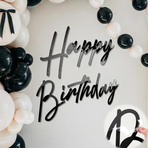 Yousoontic Happy Birthday Sign for Backdrop Large Happy Birthday Sticker Letter Acrylic Mirror Decal for Balloon Arch Party Sign Wall, Peel Off the Acrylic Film(23 x 20 Inches,Classic,Black)