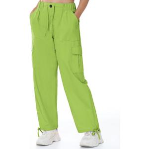 Womens Cargo Joggers Parachute Y2K Pants Lightweight Hiking Travel Scrub Pants Elastic Waist with Drawstring Quick Dry (Large, Lime Green)