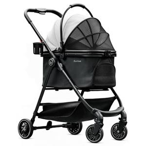 Pet Stroller for Small Dogs and Cats, One-Click Foldable Dog Stroller with Detachable Carrier & 3 Safety Tethers, Holds up to 33 lbs, Storage Basket & Cup Holder, Breathable Mesh, Black
