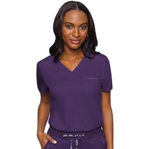 Med Couture Women's V-Neck Scrub Top, Modern Fit Tuck-in Top with Stretchy Rib-Knit Shoulders and Chest Pocket - MC7448 S