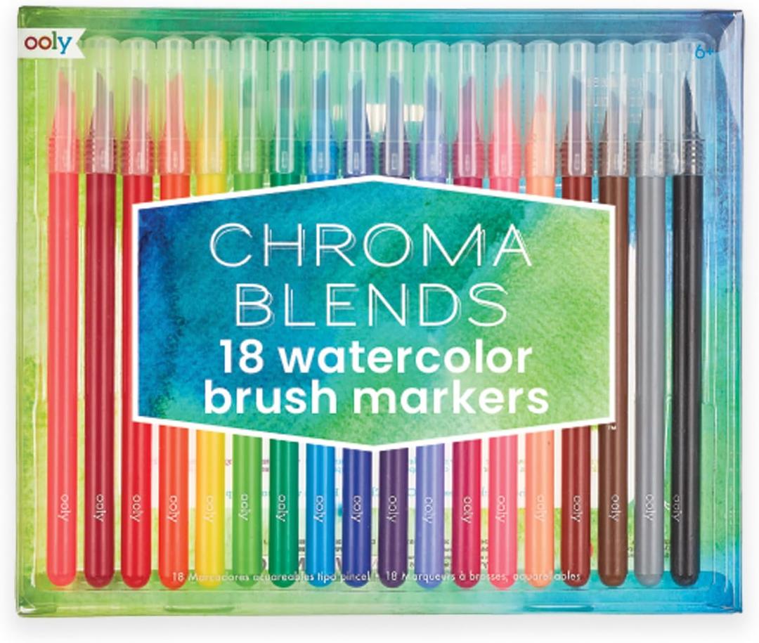 Ooly Chroma Blends Watercolor Brush Markers, Pens for Writing & Hand Lettering, School Supplies - Set of 18